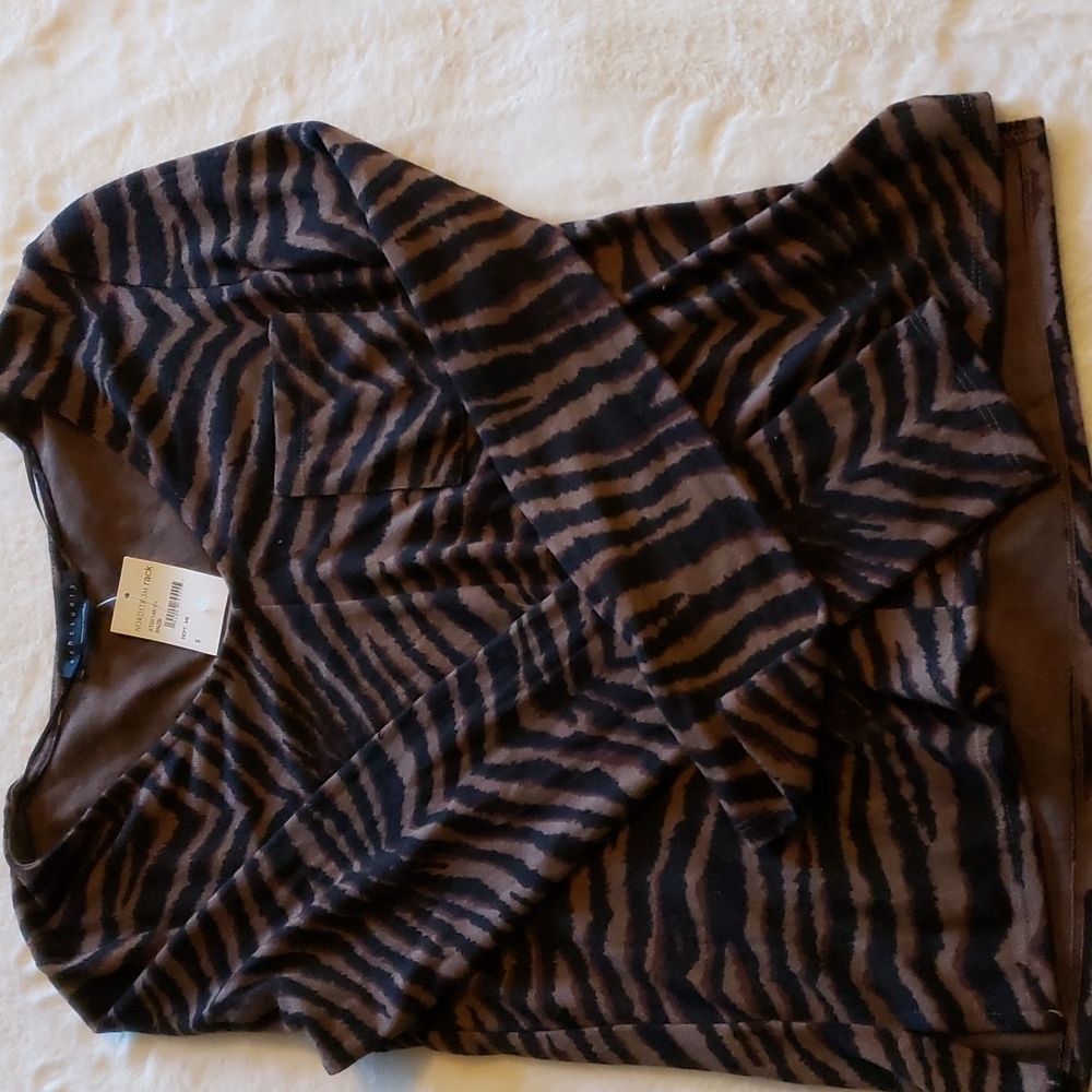 Sanctuary Womens Top V Neck Zebra Stripe Black Brown Stretch Knit Size S